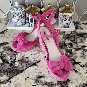 Prada Pink Suede Bow Espadrille Wedge Sandals